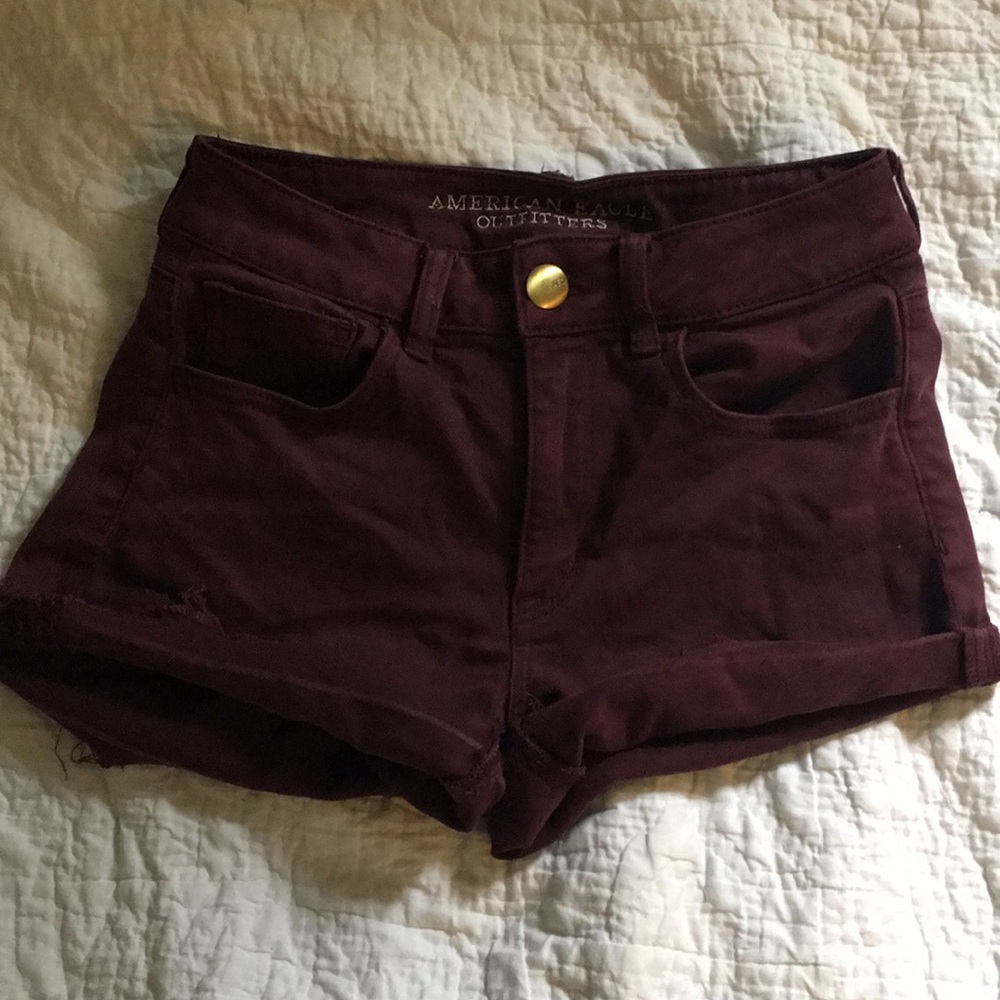 maroon American Eagle hi-rise shorts